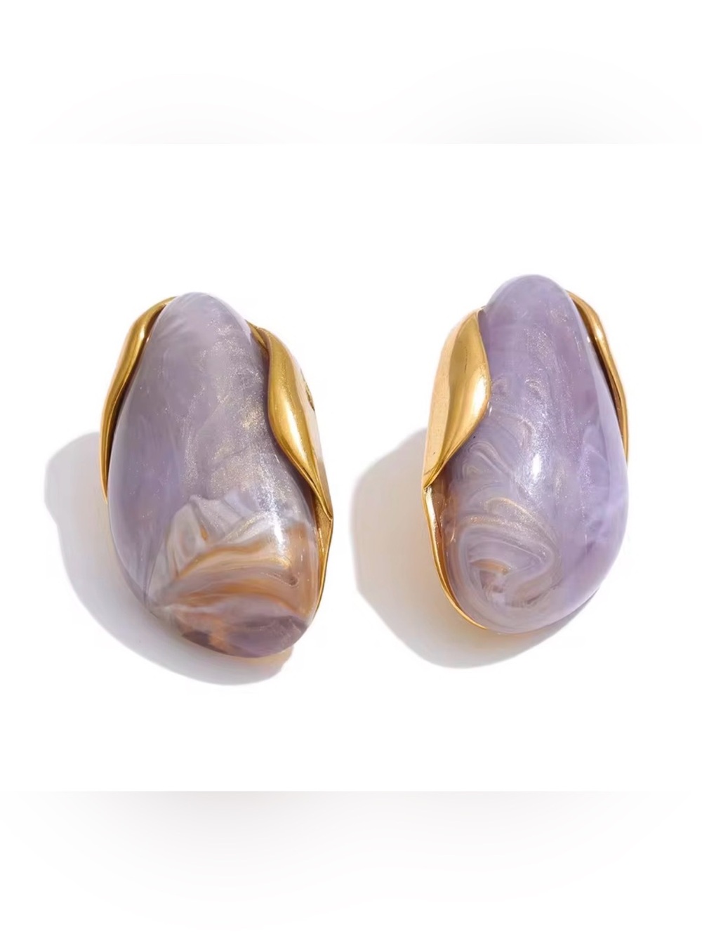 Gold-Tone Lavender Resin Earrings - Elegant Women Jewelry